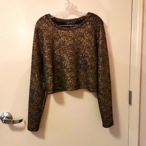 Women's plus size Long sleeve Glitter Crop Top